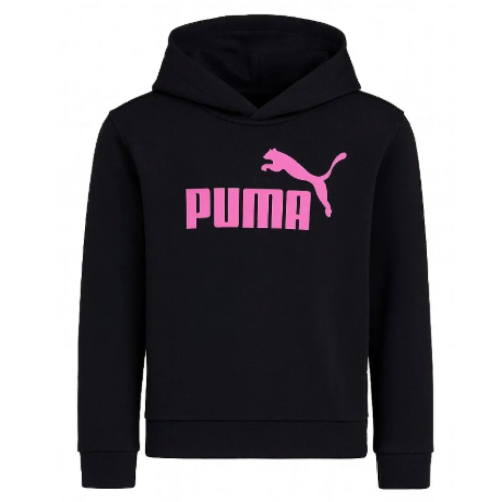 PUMA Girls Fleece Hoodie XS 5/6 Black Pink Logo Pullover NWOT